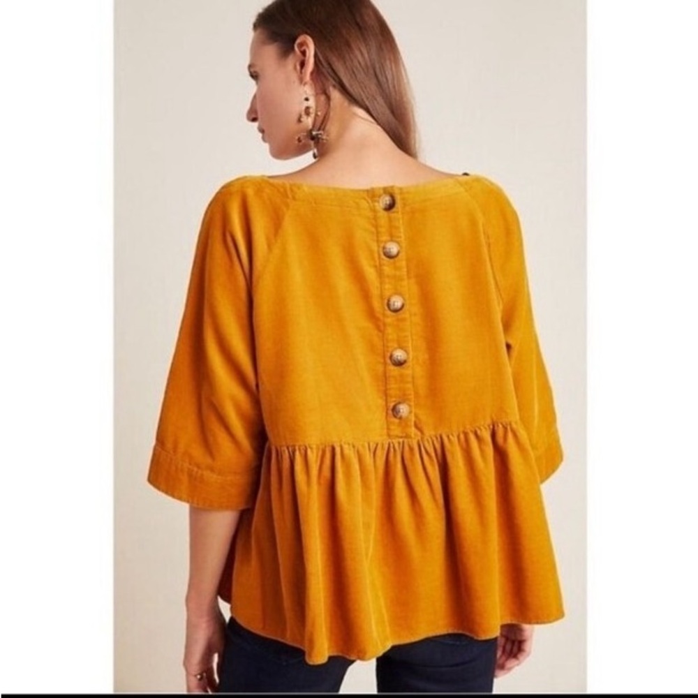 Maeve Mustard Micro Corduroy Babydoll Blouse Size‎ M